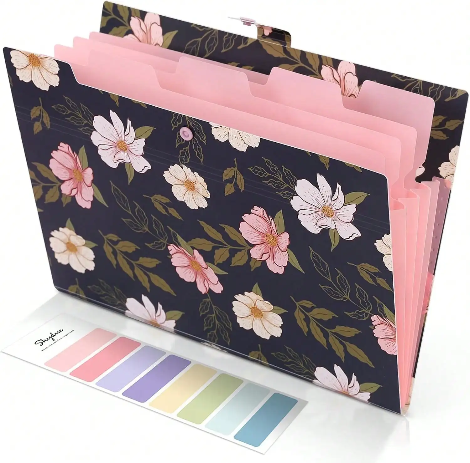 

SKYDUE Accordion File Organizer, Floral Expanding File Folders With 5 Pockets, Cute Document Organizer For Paper Bills Receipt Storage, School Office &Amp; Hospital Supplies Letter/A4 Size Navy Blue