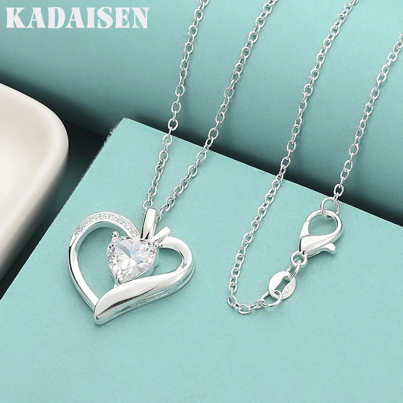 925 Sterling Silver Heart Zircon Charm Pendant 16/18/20/22/24/26/30 Inch Necklace Chain For Women Wedding Engagement Jewelry