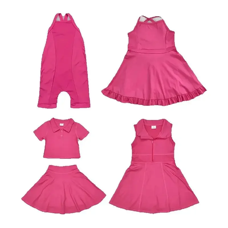 

Kids Matching Clothes Short sleeve Set And Dress With Sportswear Skirt Swimsuit Pure rose red Print clothes for girls Rts No Moq
