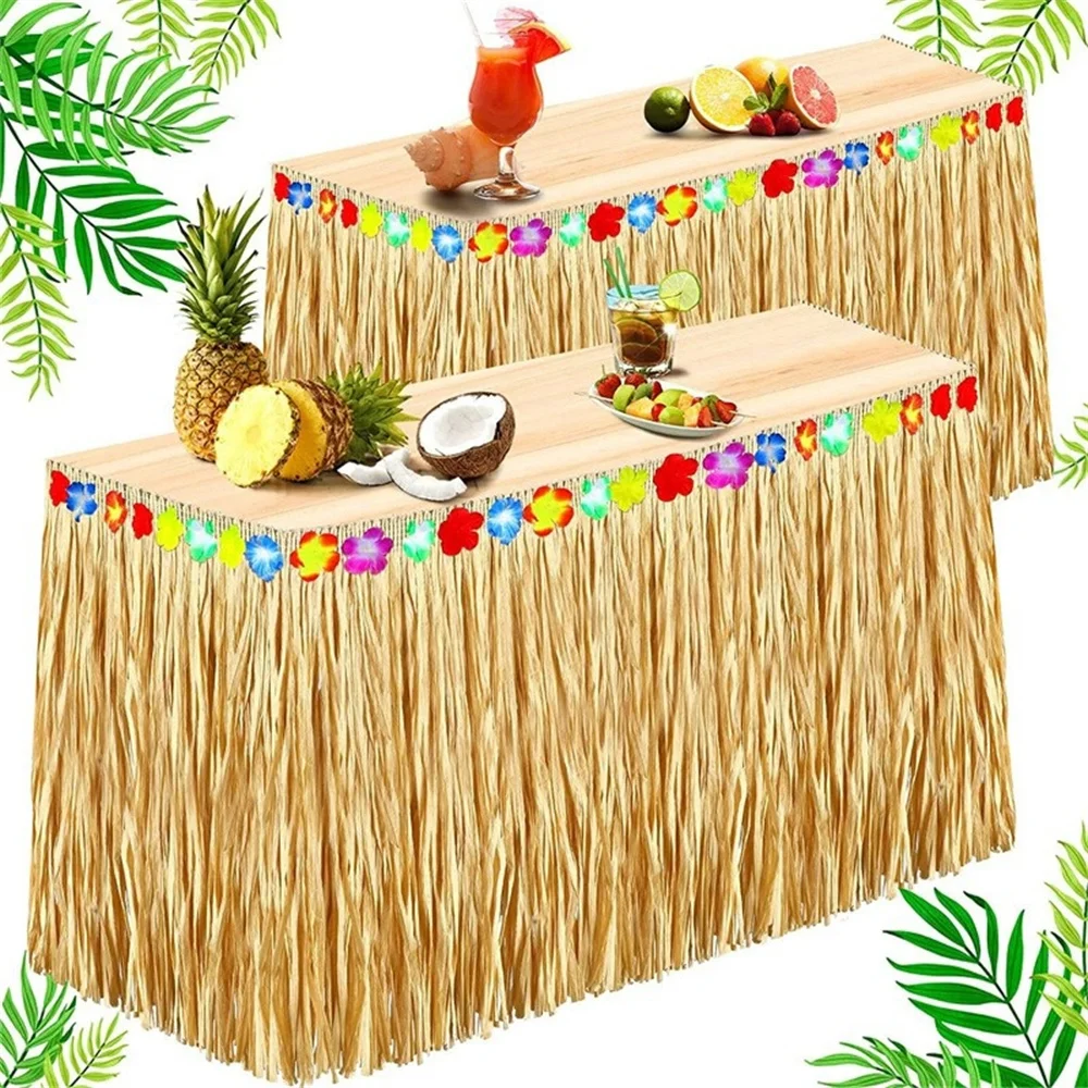 Hawaiian Straw Table Skirt Tropical Luau Grass Table Skirt Hawaiian Sea Beach Hula Party Decor Wedding Birthday Party Decoration - Image 3