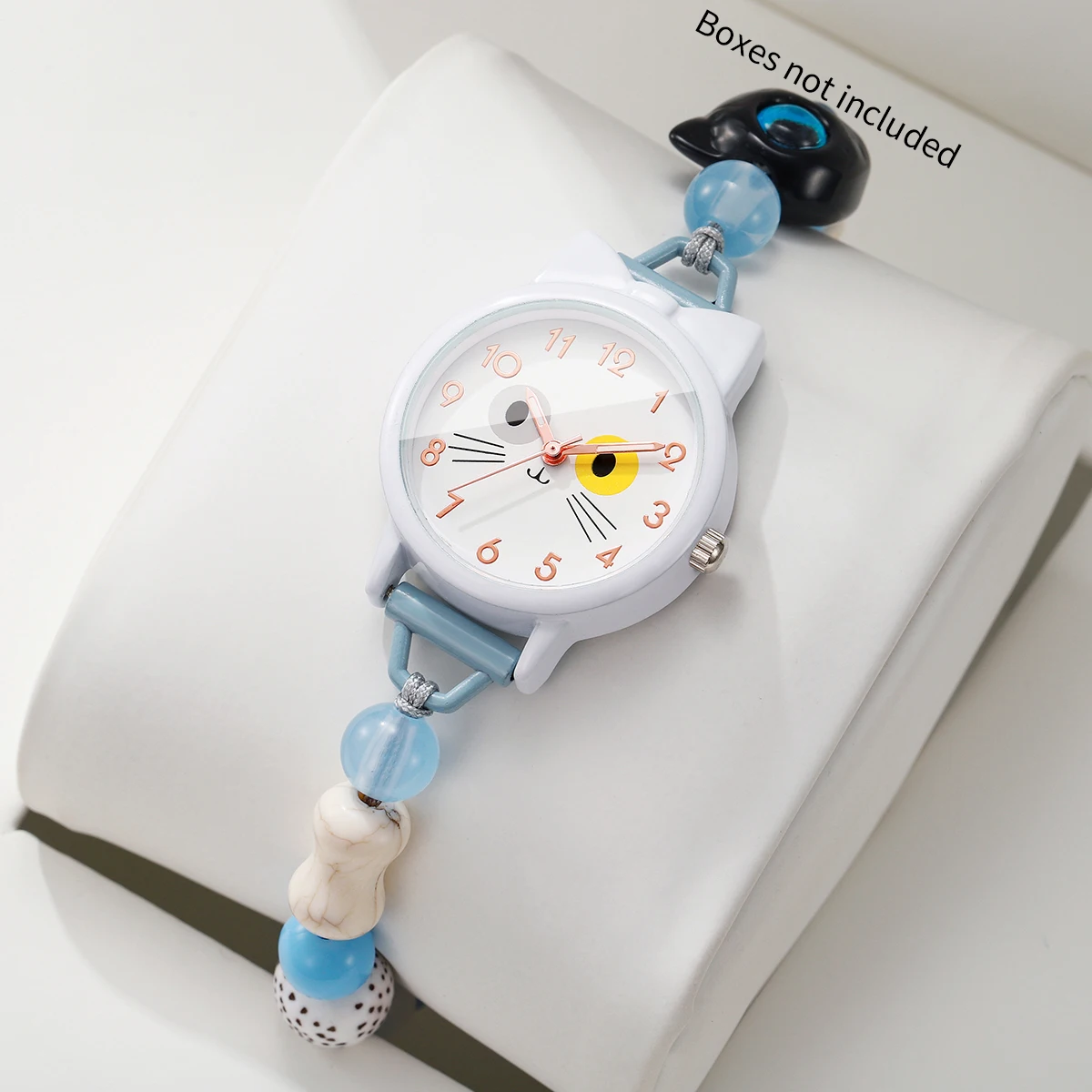 Cute Cartoon Cat Dial Women Quartz Watch Adjustable Beaded Bracelet Wristwatches Relogio Feminino Students Clock (Without Box)