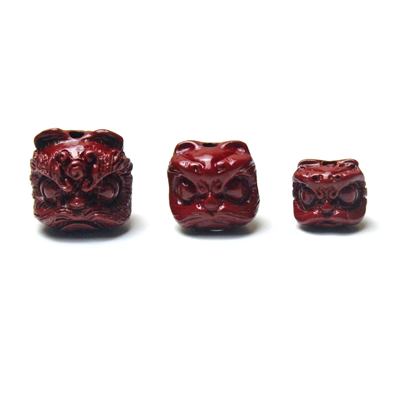 1 Piece Natural Real Red Cinnabar Beads Carved Lion Dance Eardrop Bracelet Necklace DIY Accessories For Woman Gift