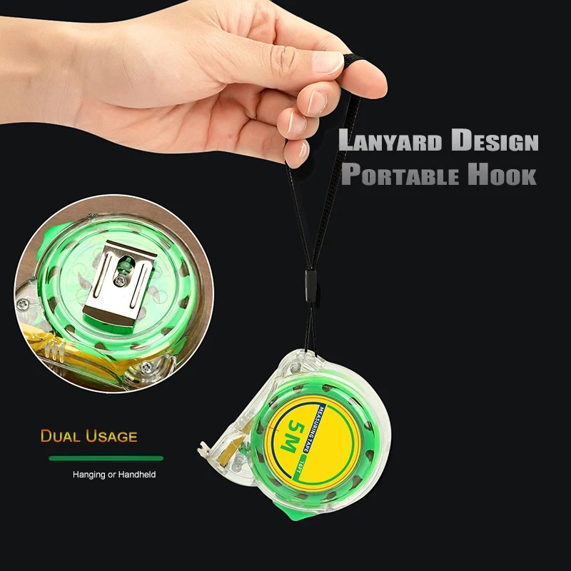 Retractable Auto Lock Tape Measure High Visibility Steel Blade Metric Measuring Tool Transparent Shell for Construction Home