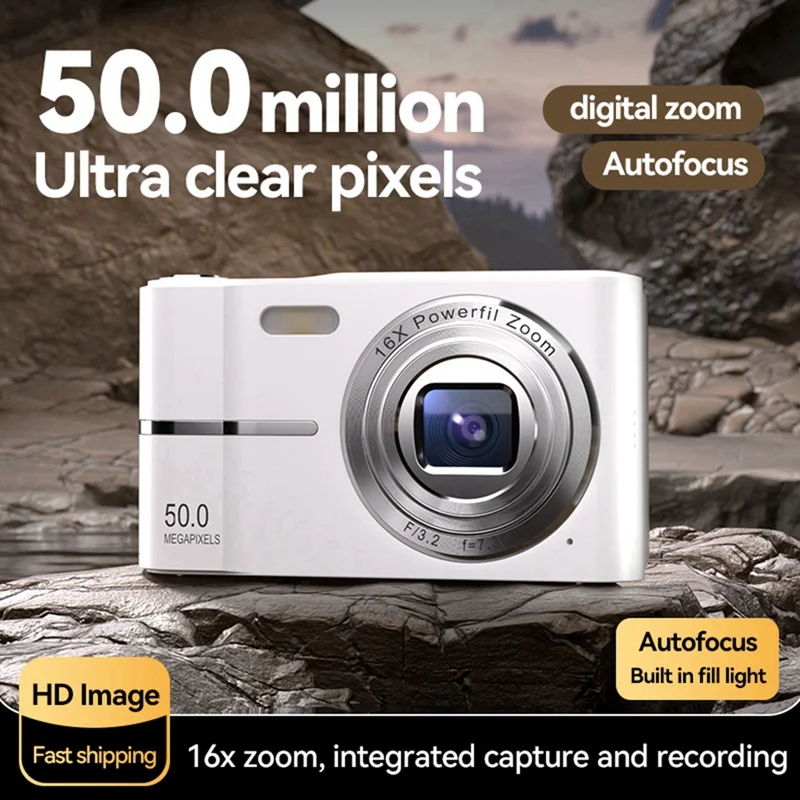 2.4 Inch Retro Digital Camera 4K HD Small Portable CMOS Mini Camera 50MP 16X Zoom Video Recorder Camera