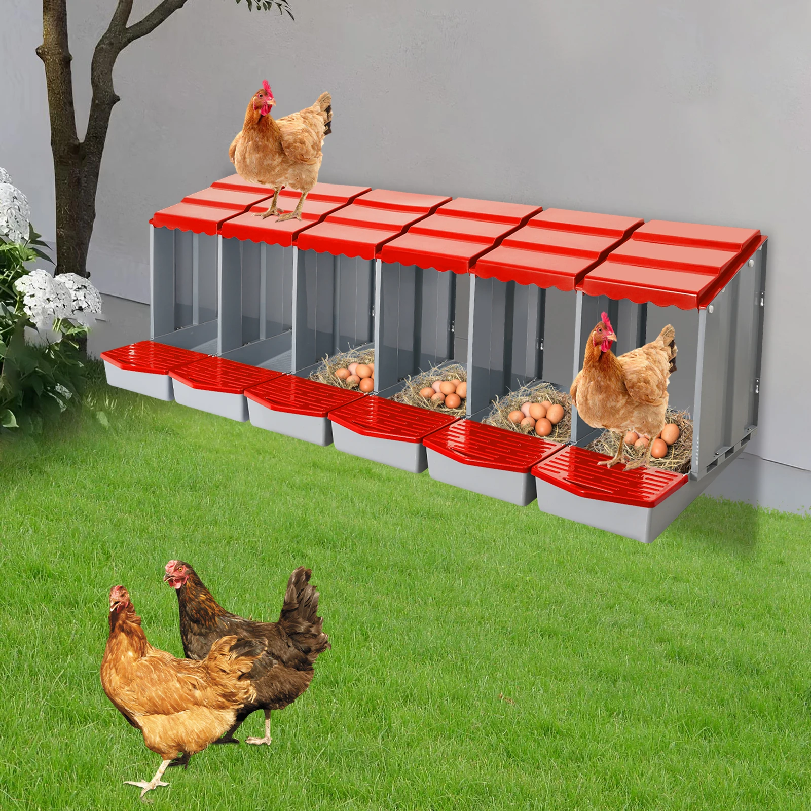 

Red 6-Compartment Chicken Nesting Box, High-Class Pp Material, Waterproof High Hardness Pressure Resistant Durable