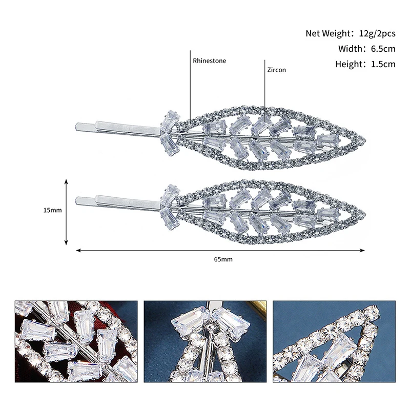 2 pcs/Set Women Fashion Crystal Hair Clips Headwear Jewelry Hair Accessories for Girls Luxury Pearl Rhinestone Barrettes Pins