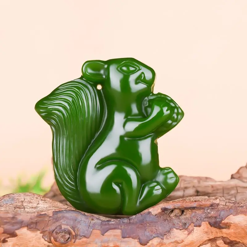 Jade Squirrel Pendant Spinach Green Little Squirrels Mobile Phone Pendants Jade Pendant Men's and Women's Mobile Phone Charm