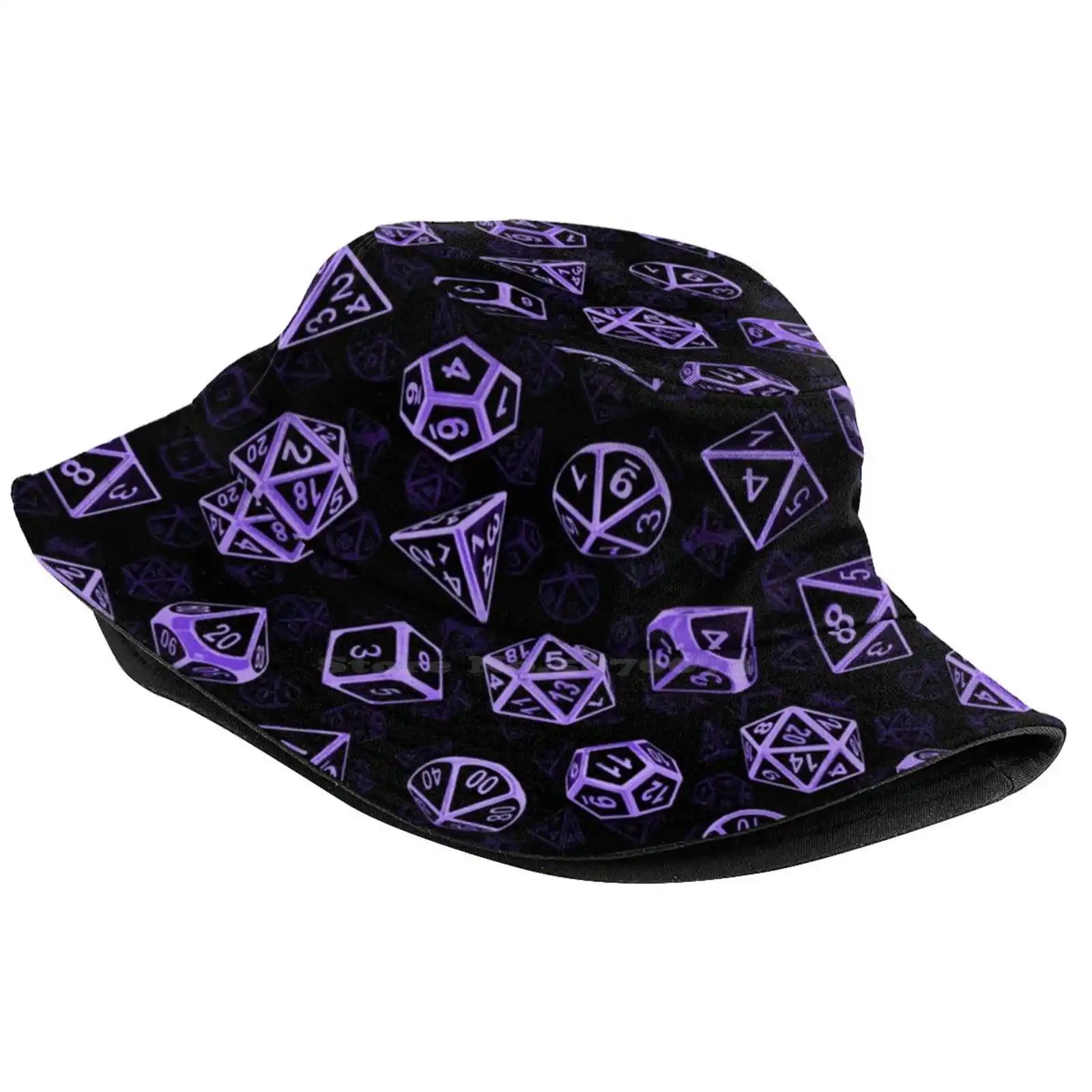 D20 Dice Set Pattern (Purple) Sun Cap Fisherman Hat Bucket Hats D20 Dnd And Dragons Pathfiner Starfinder Dice Set Nerd Geek