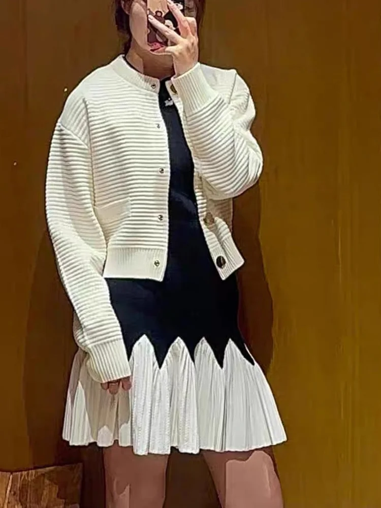 

Высококачественная версия, женское вязаное повседневное пальто Long Sve в европейском стиле, белая верхняя одежда, круглая Ne