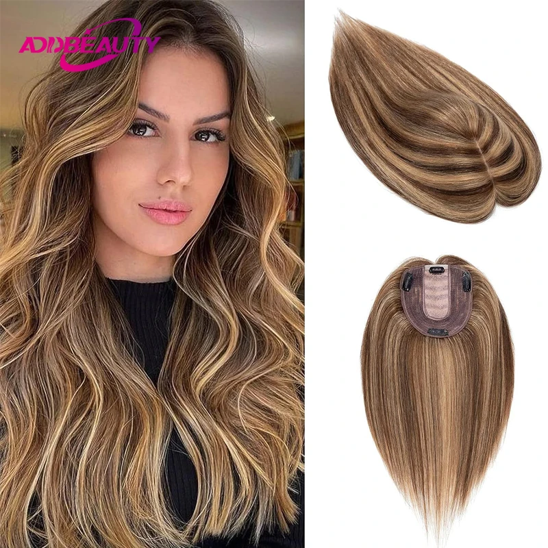 Women Machine Made Topper Human Hair Straight Silk Top Human Hair Wigs Clip in Remy Hair Toupee Silk Base Human Hair System Unit