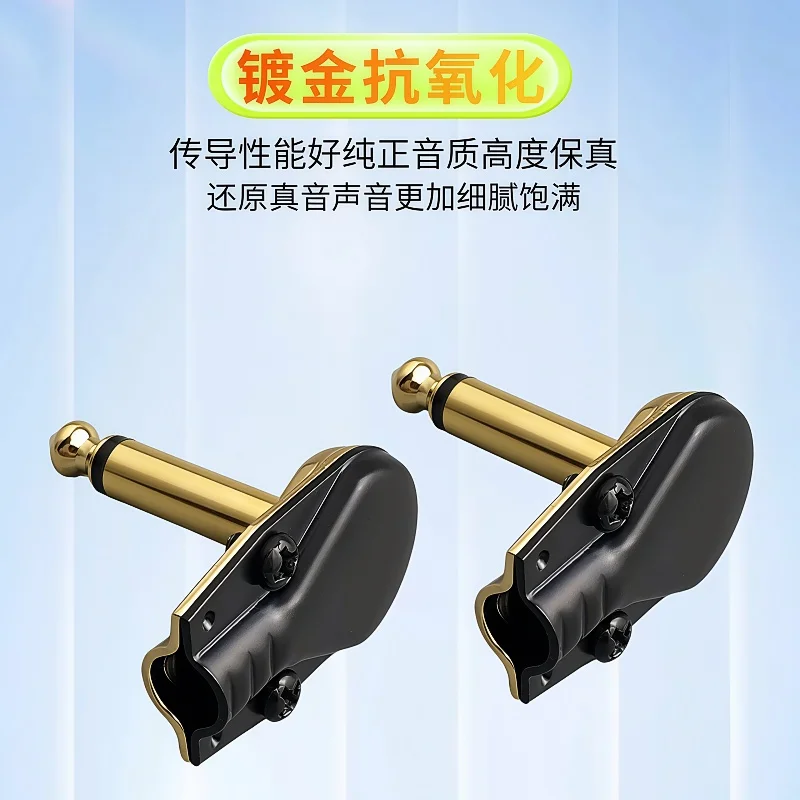 1PCS 6.35 mm 1/4 inch 2 Pole Stereo Jack Right Angle 90 TRS Male Plug Microphone Audio for Guitar Cable Solder Connector black