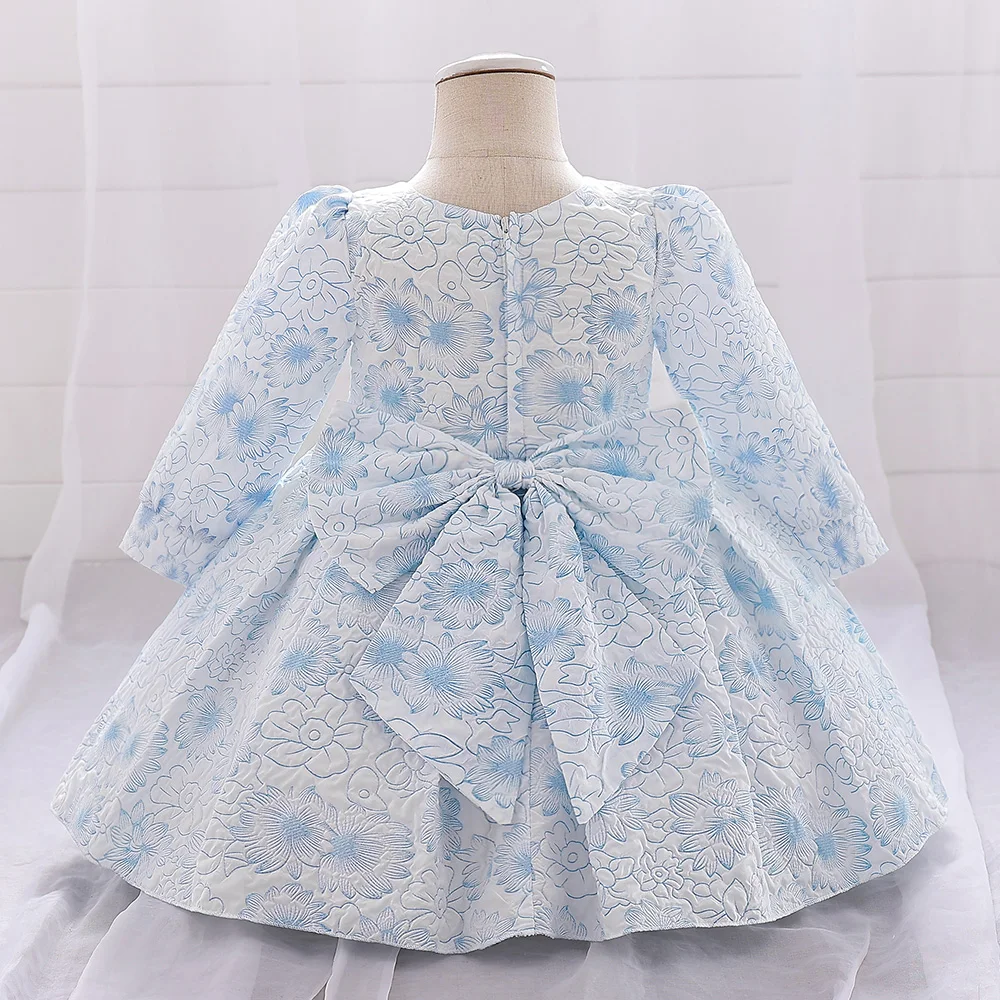 Flower Baby Party Dress For Girls Court Vintage Ceremony Birthday Ball Gown Long Sleeve Toddler Kids Princess Newborn Vestidos