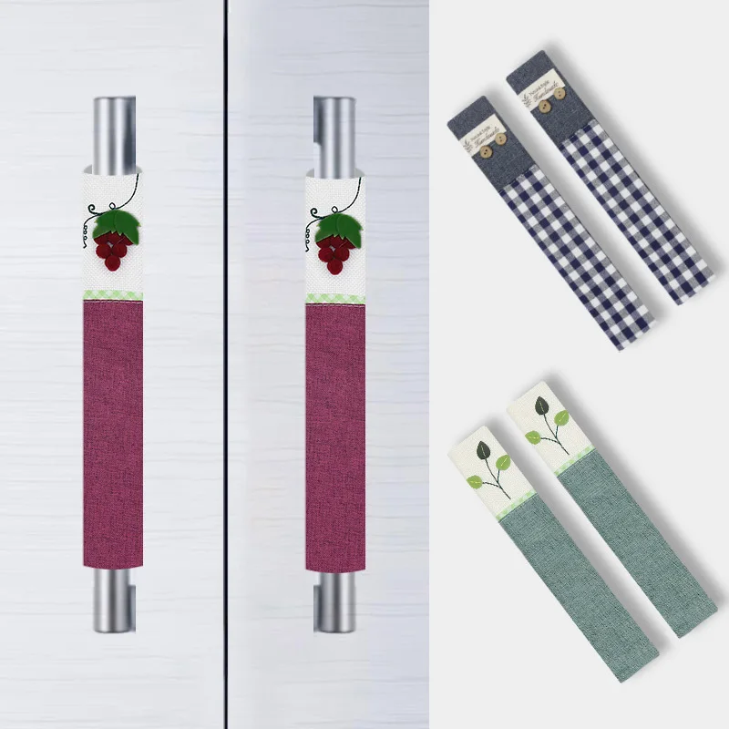 2 Stück farbige handgefertigte Blumen-Doppeltür-Kühlschrankgriffabdeckungen für den Haushalt, abnehmbare Kühlschrank-Schutzhüllen, kreative weiche Griffabdeckungen
