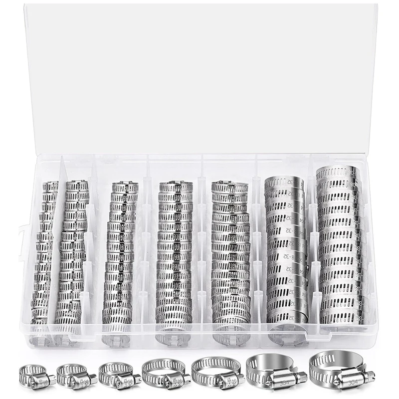 Hose Clamp- 120PCS 304 Stainless Steel Hose Clamp Assortment Kit 1/4Inch-1-1/2Inch Clamp For Fuel Line, Plumbing,Tube Silver