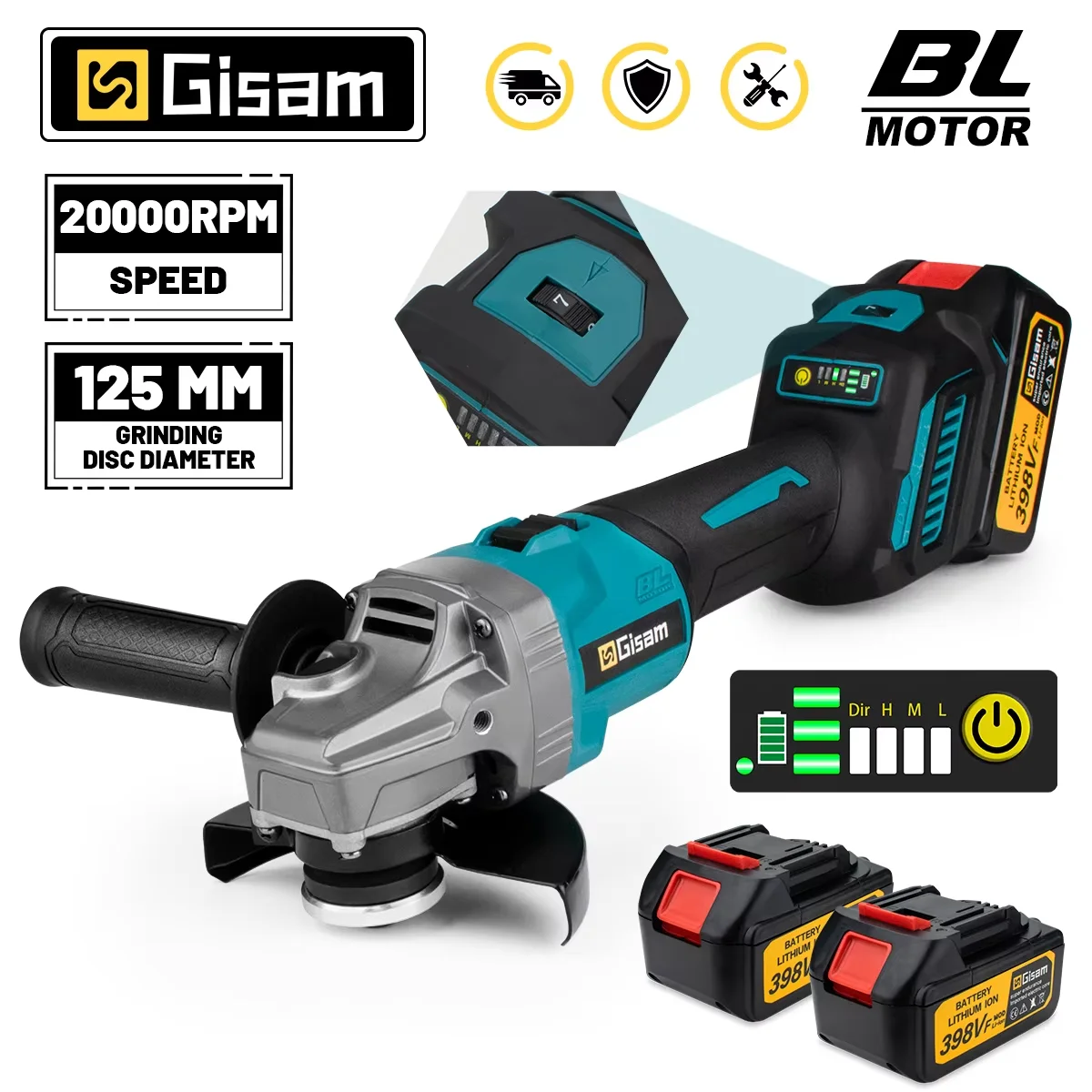 125mm 7 Gears Brushless Angle Grinder Polishing Cutting Machine Electric Angle Grinder Power Tool for Makita 18V Battery Pins