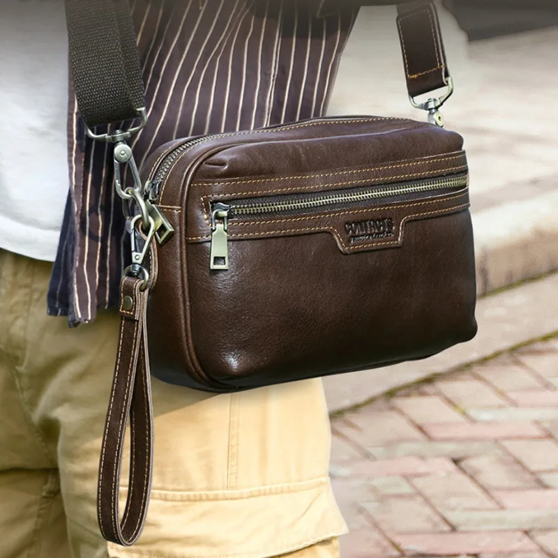 Fashionable British Style Men's Handbag Strap Crossbody Multi Zipper Casual Leather Briefcases  Men's Bag Briefcase Computer Bag