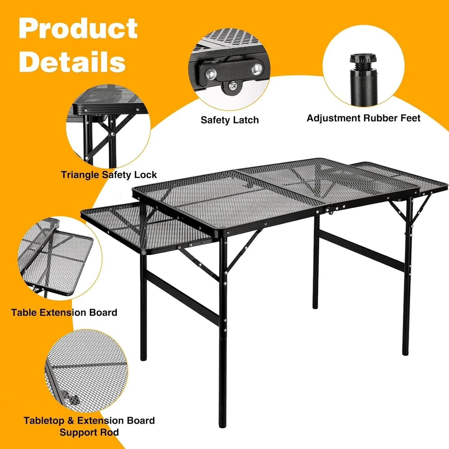 Camping Barbecue Table With Expansion Board Adjustable Height Folding Table Mesh Top Portable Outdoor Indoor Beach Travel