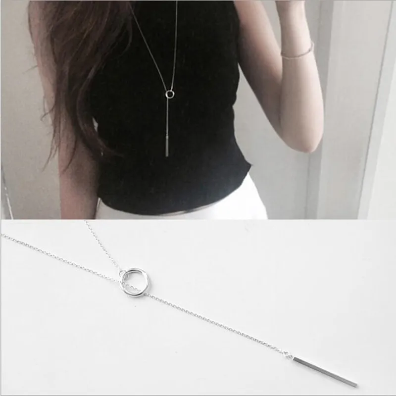 

New 925 Sterling Silver Jewelry Simple Long Personality European and American Temperament Wild Sweater Round Necklaces XL173