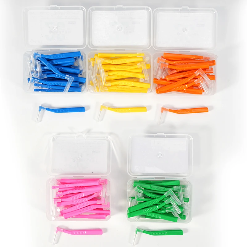 10×20Pcs/Box L-shaped Orthodontic Interdental Brush 0.6-1.5mm Nylon Floss Pick Toothpick Oral Hygiene Brace Teeth Cleaning Tools