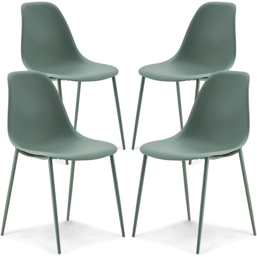 Isla Modern Kitchen Chairs Set of 4  Plastic Dining Chair with Metal Legs - Quick Assembly Simple Cafe Plastic Pistachio Green