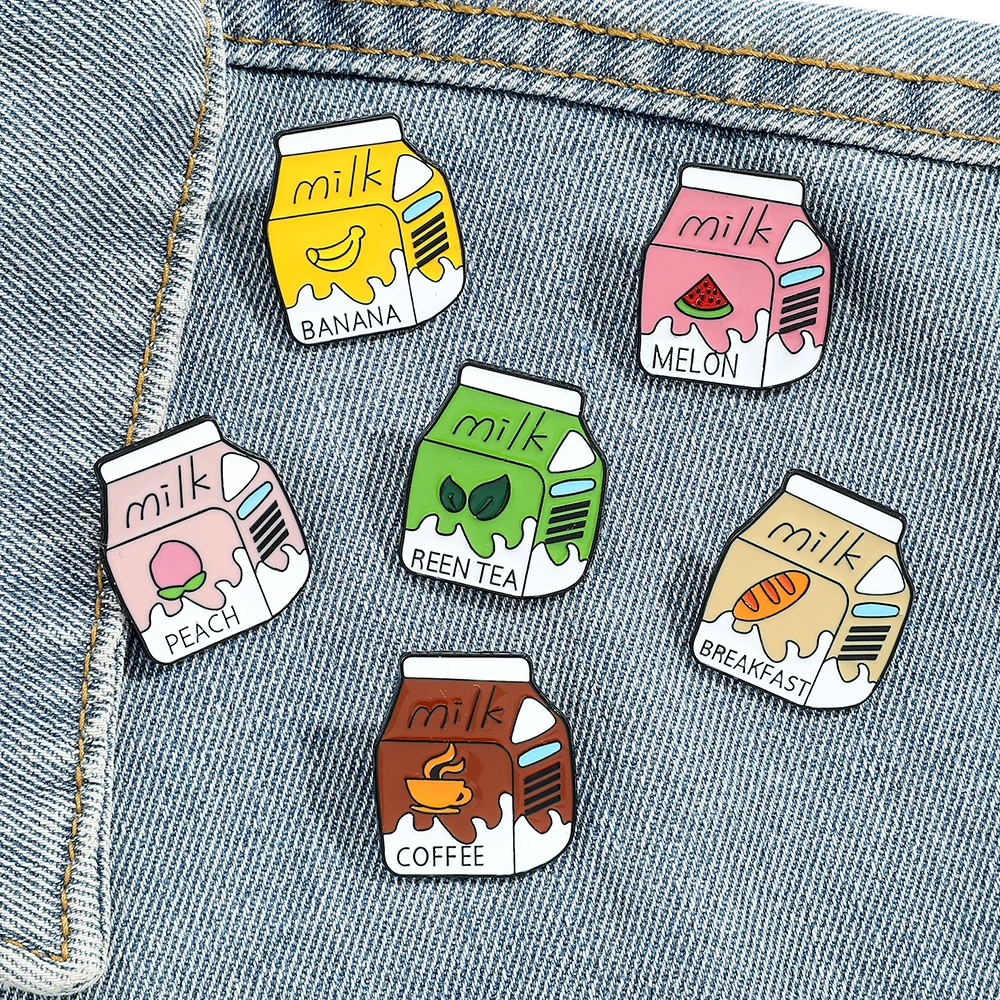 6 Broches de Esmalte con Diseño de Frutas y Leche, Estilo Dibujos Animados, para Mochilas, Ropa, Joyería, Accesorios Metálicos, Regalo