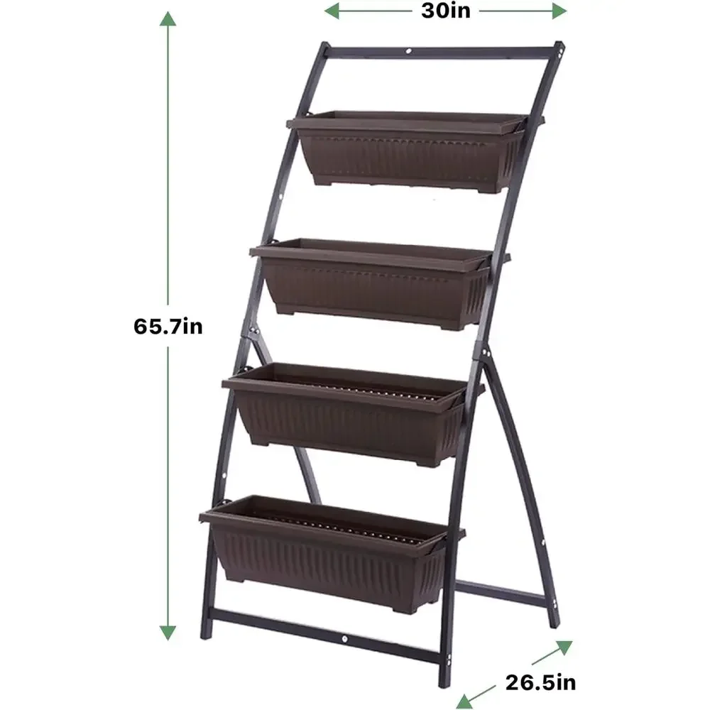 4-Tier Outdoor Balcony Garden Planter with Stackable Boxes for Patio, Indoor, Plants, and Vegetables
