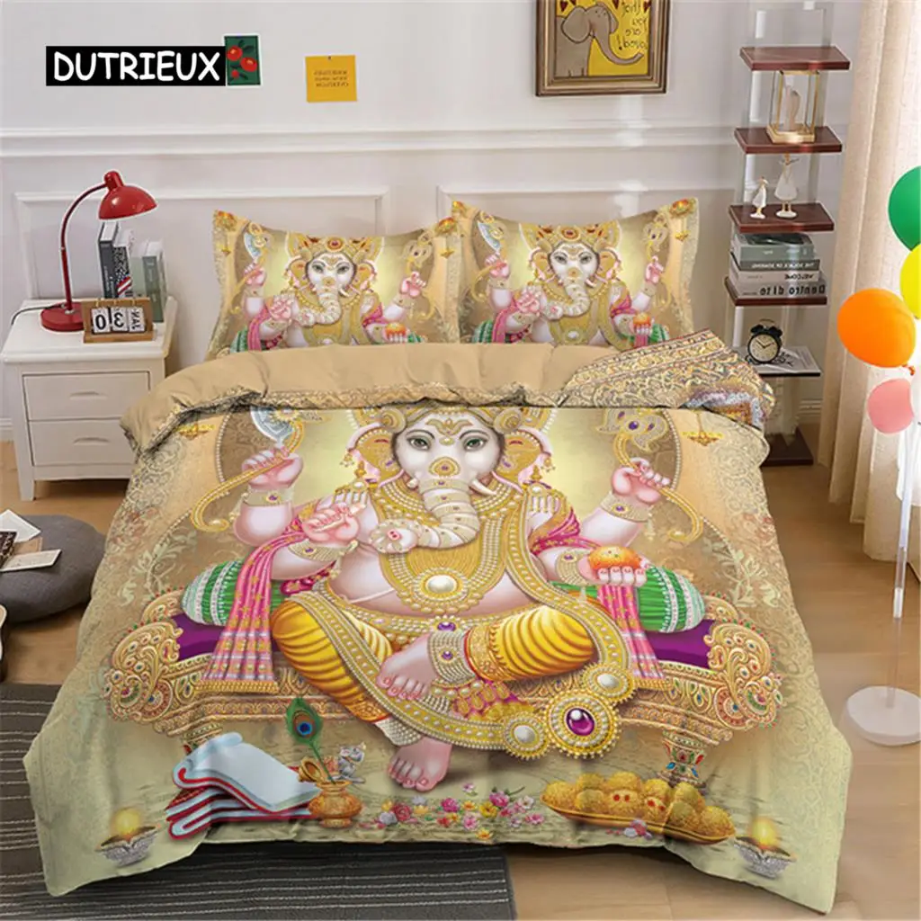 

King Queen Size Buddha Bedding Set Boho Mandala Colorful Design God Ganesha King Polyester Duvet Cover Indian Symbol Quilt Cover