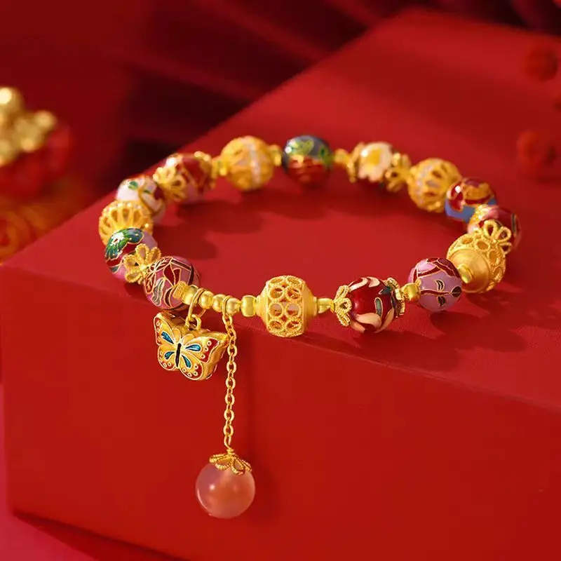 

Cloisonné Цветочный филигранный браслет из бисера Полый ремесленный ремесленный поток духовной энергии Современное наследие Регулируемый подарок на память