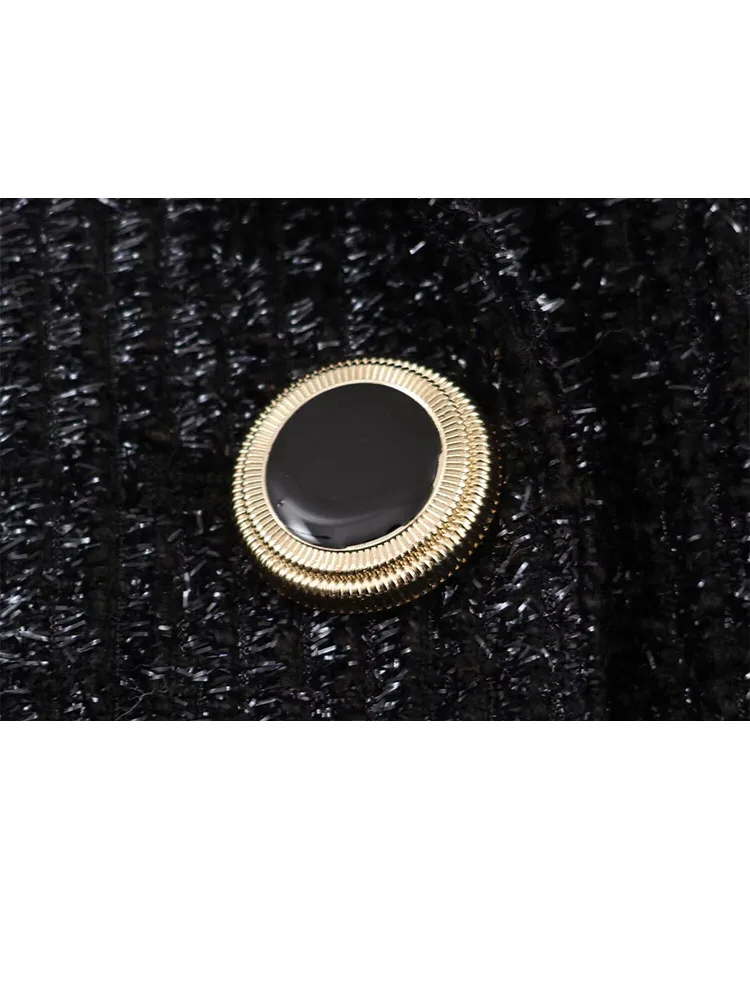 

HH женский новый зимний модный ретро универсальный двубортный пиджак с лацканами и металлической нитью женский темпераментный пиджак с подплечниками