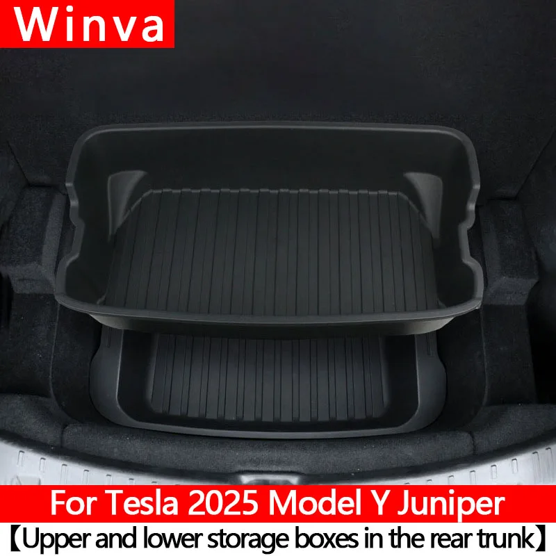 

Rear Storage Box For Tesla New Model Y Juniper 2025 Double-Layer Rear Trunk Organizer Tray Parts Car Front Trunk Accessories