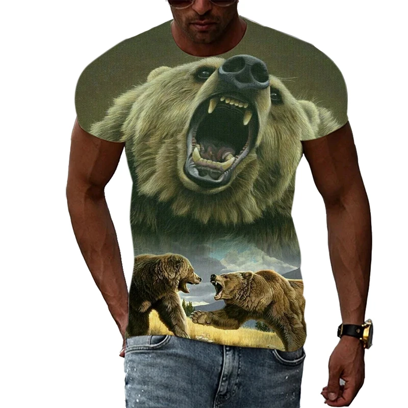 Summer Animal 3D Printing Cool Bear Men\'s T-shirt 2021 Summer Punk Rock Fitness Street Fashion Casual Tops