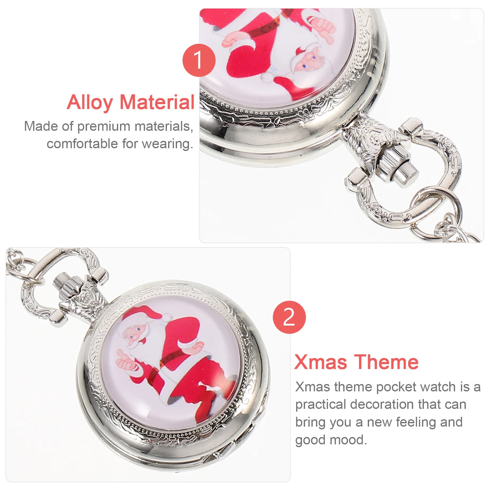 1 pc Vintage Pocket Christmas Alloy Retro Xmas Theme Hanging Watch Durable Santa Pattern Timepiece Gift Decorative