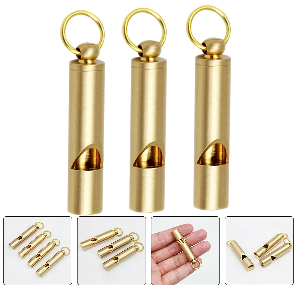 

3 Pcs Whistle Pendant Keyring Vintage Metal Outdoor Copper Emergency Engraved Keychain Camping Child