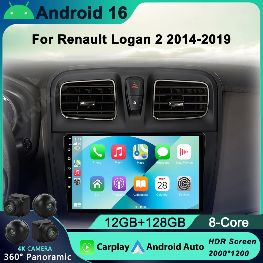 

Android 16 Car Radio Multimedia Video Player For Renault Logan 2 Sandero 2 2012 - 2019 2 Din GPS Navigation Stereo DVD carplay