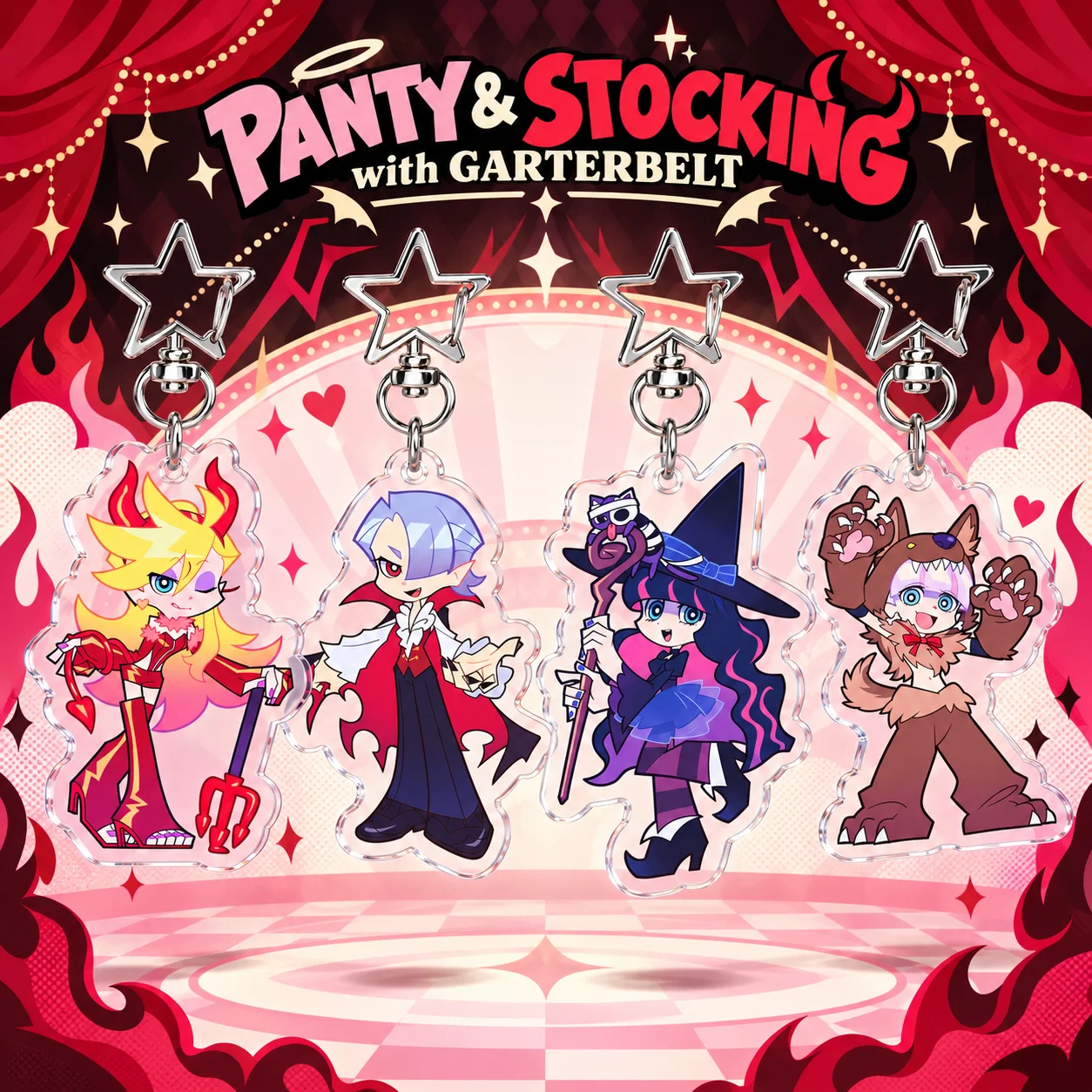New Panty & Stocking with Garterbelt Polyester Polyurethane Acrylic Keychain Anime Star Clasp Bag Charm Pendant Halloween Gift