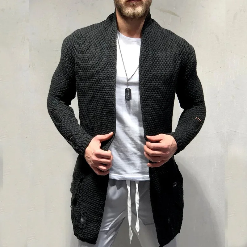 New men\'s knitted coat long cardigan sweater fashion casual large men\'s jacket Trench coat Spring 2022