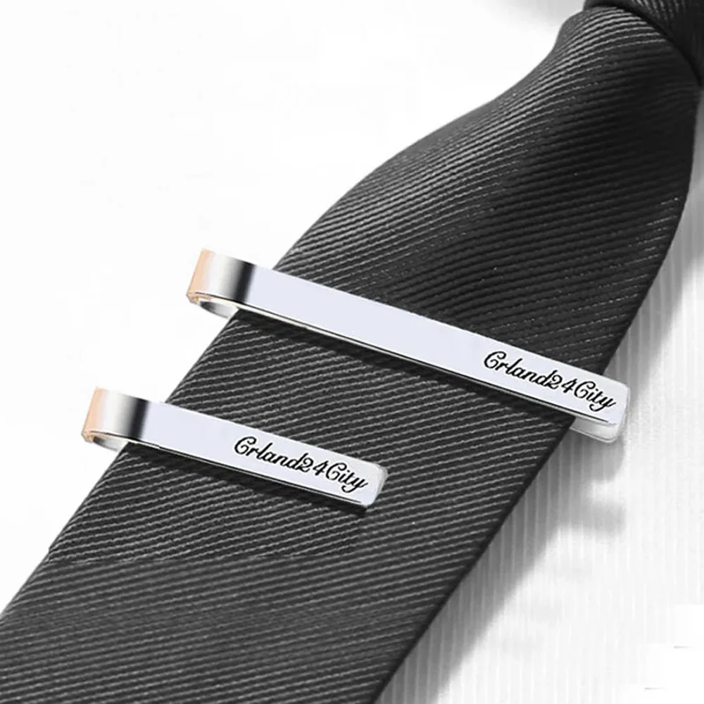 Tie Clip Man Shirt Engraved Name Tie Clip Cufflinks Men's Gift for Husband Luxury Stainless Steel Jewelry Wholesale Direct Sales