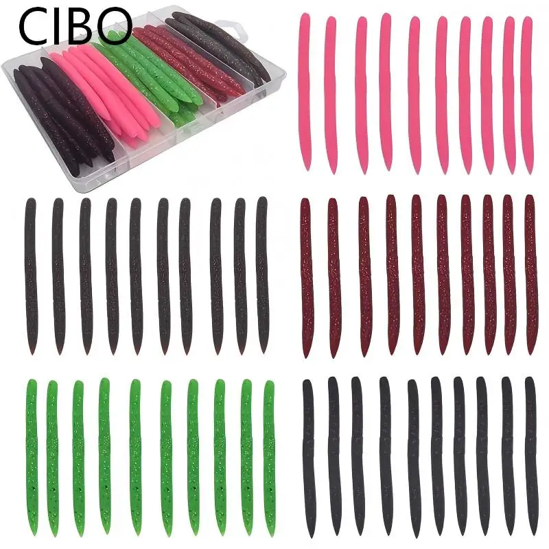 

CIBO 50pcs Soft Plastic Worm Fishing Bait Kit 10cm 5.6g Slow Drift Lures with Box for Sea Bass Freshwater Saltwater