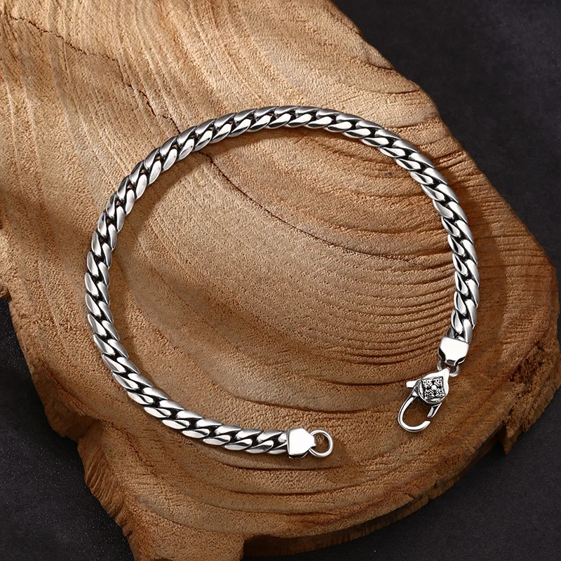 925 sterling silver bracelet personalized glossy snake bone bracelet splendid trendy Thai silver vintage distressed ornament