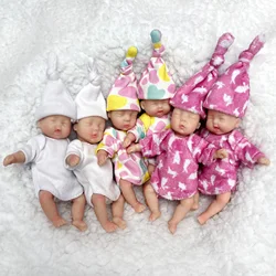10cm Mini Palm Soft Full Solid Silicone Bebe Reborn Girl With Two Sets Outfits Handmade Cuddly Lifelike Reborn Dolls