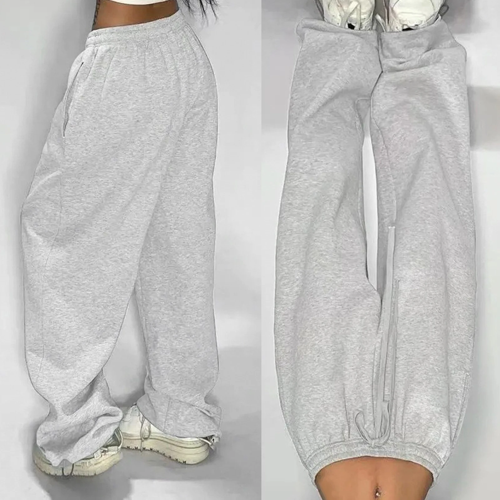 Casual Solid Sweatpants For Women High Waist Lace Up Loose Joggers Pant Classic Baggy Streetwear Female Sport Dance Trouser Y2K