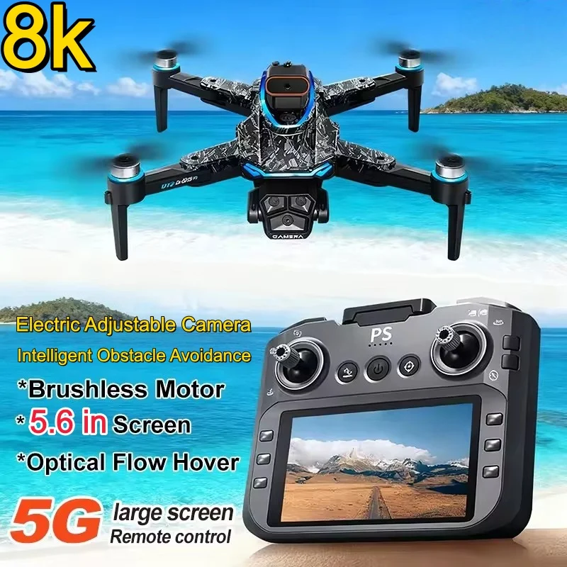 New Drone With Camera  HD 8K 5.6 Iin Large Screen Obstacle Avoidance Intelligent Brushless Optical Flow Hover Folding Quadcopte