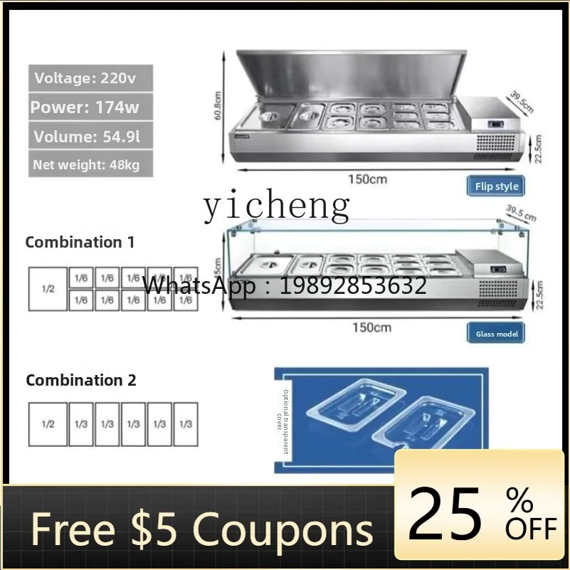 

Desktop Refrigerated Fresh Salad Pizza Display Cabinet Fruit Fishing Operator Sprinkler Dessert Glass Freezer