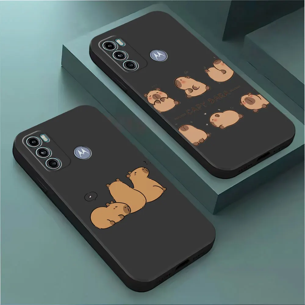 Bumper Black Soft Phone Case for Motorola Moto G50 G73 G60s G22 G71 G72 G30 G60 G52 G53 G31 G32 G51 Cute Capybara Cover Bag