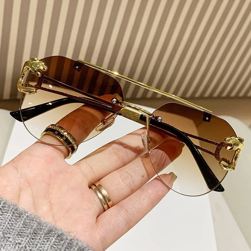 Óculos de sol feminino sem aro designer de luxo vintage uv400 óculos de sol masculino lunette tons de soleil femme gafas de sol mujer lentes