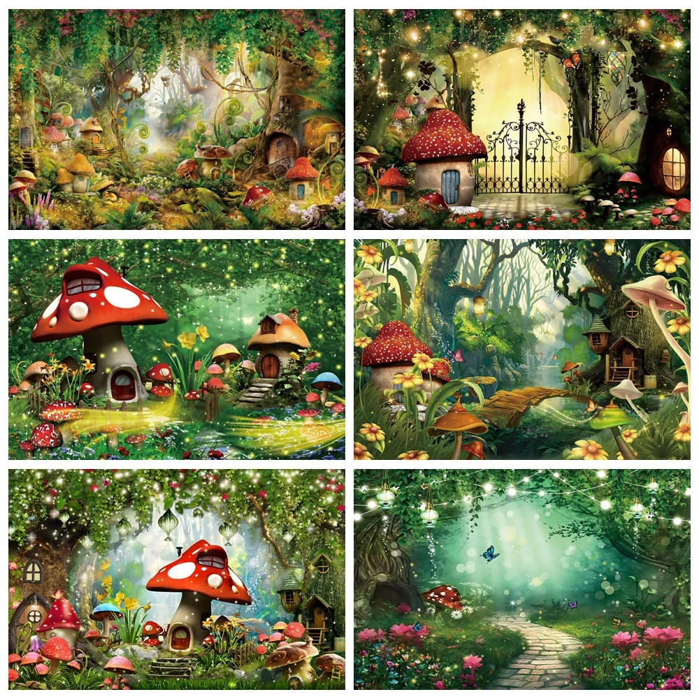 

Fairy Tale Enchanted Forest Photography Backdrop Spring Dreamy Wonderland Jungle Mushroom Baby Birthday Party Photo Background