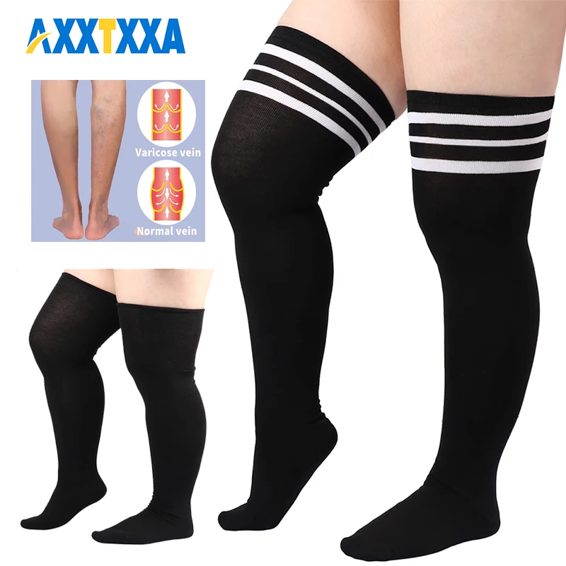 

1 Pair Plus Size Thigh High Socks for Thick Thighs- Womens Knit Cotton Extra Long Over the Knee High Socks Leg Warmer