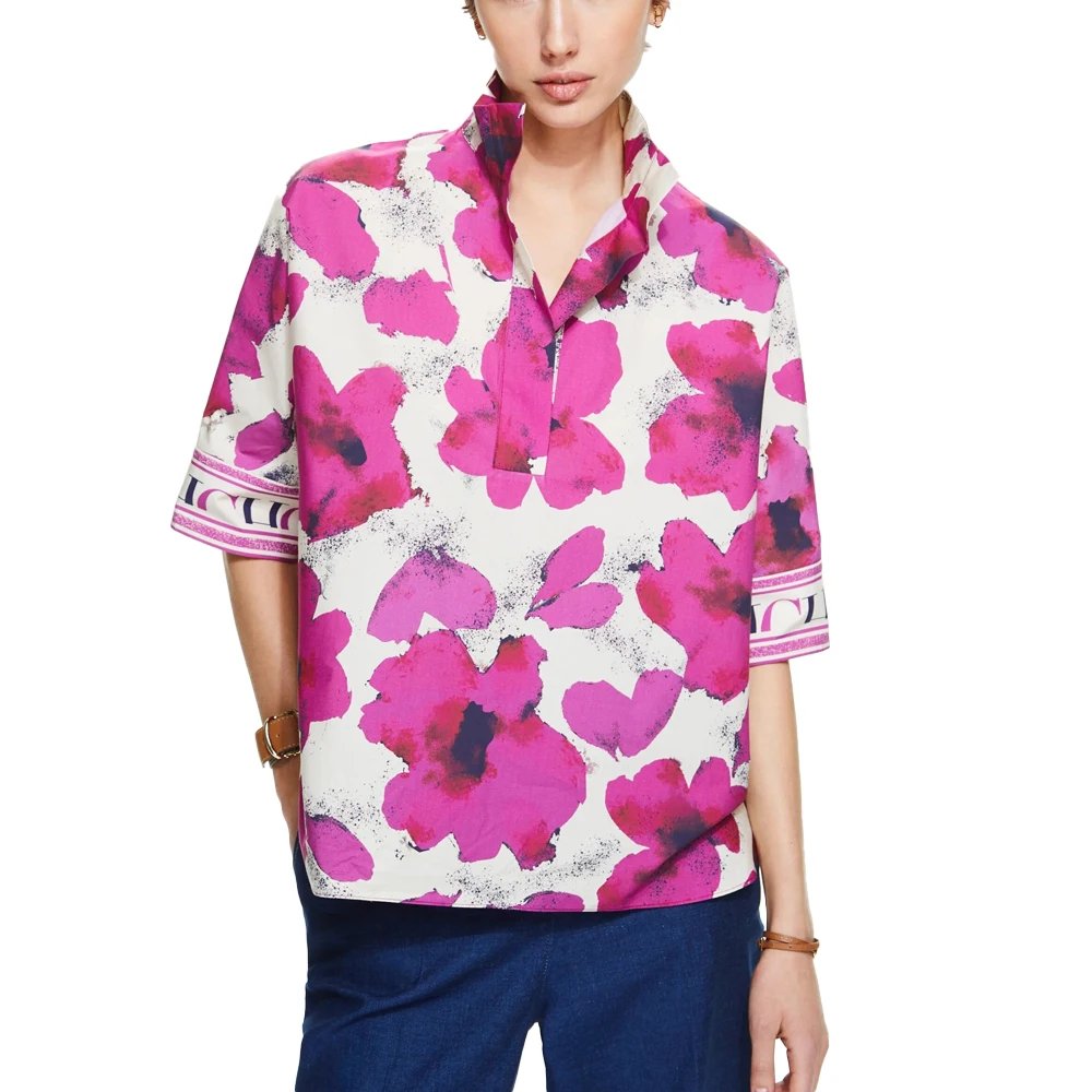 Loose Women's Shirts Vintage Loose Blouse Fashion Lady Tops Classic Casual Half Sleeved Shirts Floral  Loose Female Shirt