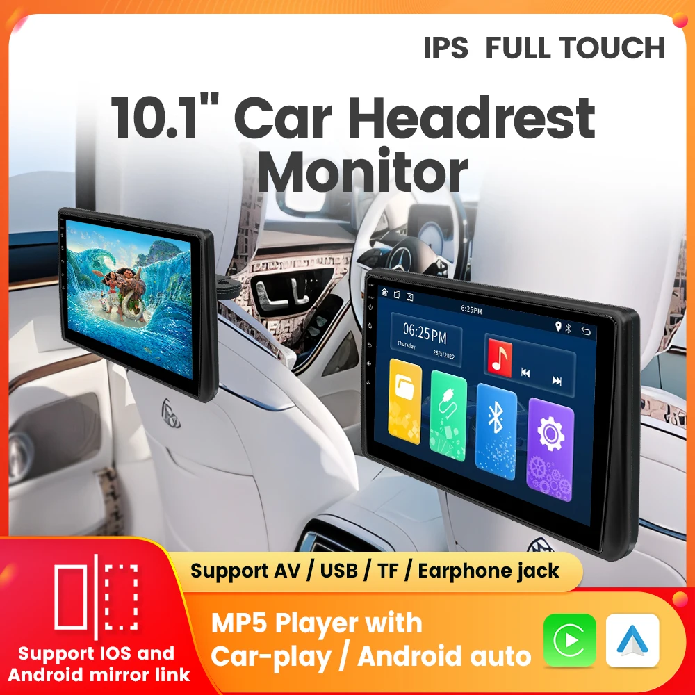 

10.1 INCH Car Headrest MP5 Multimedia Player Support Carplay Android Auto Rear Back Seat Monitor AV USB TF Touch Screen Display