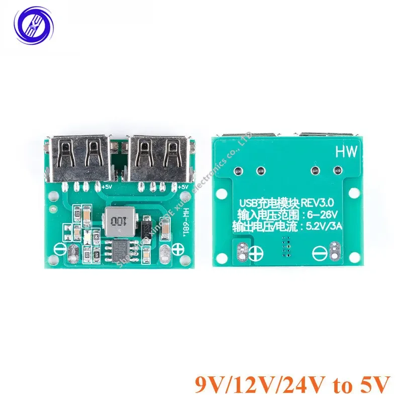 2pcs 9V 12V 24V to 5V 3A DC-DC Step Down Buck Charger Power Module Dual USB Output Voltage Board Charge Charging Regulator Board